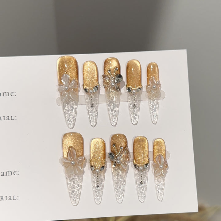 Floral-Inspired Glittering Press-On Nails