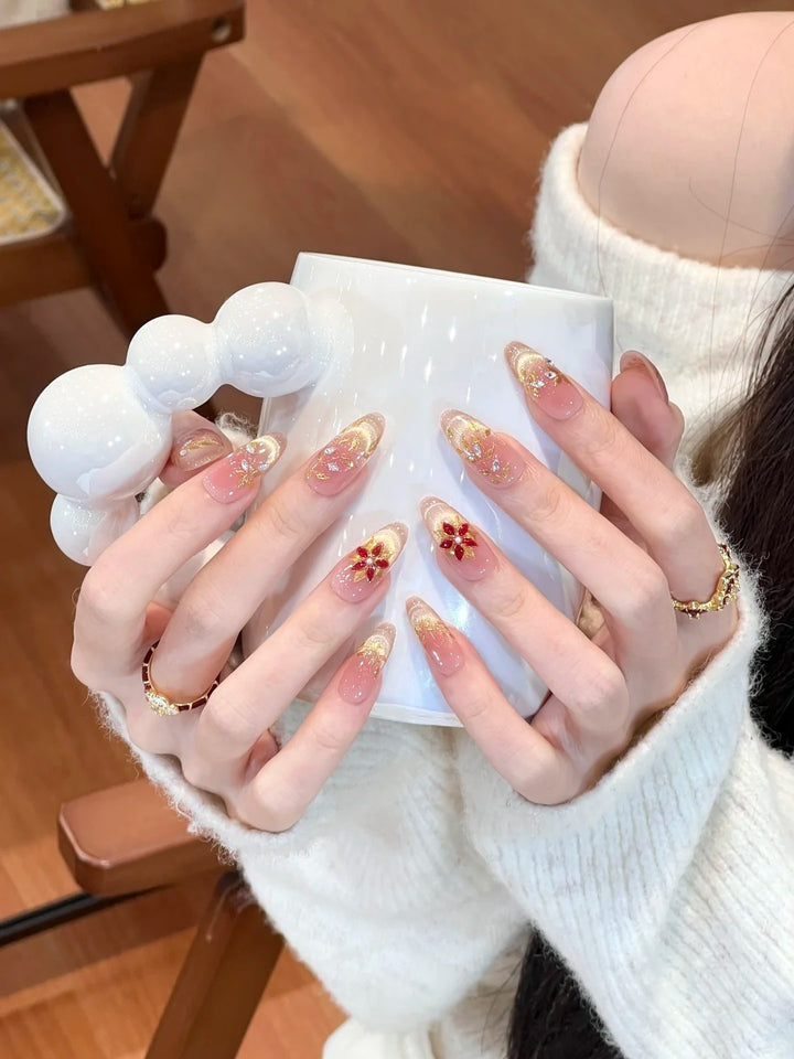 Elegant artificial nails with sparkling floral decorations Kalsten