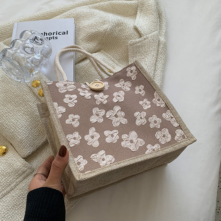 Floral Embellished Canvas Tote Bag