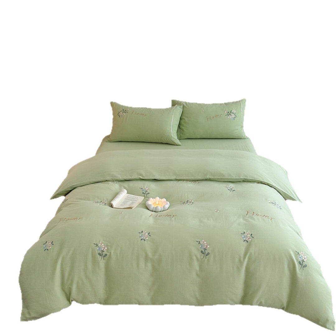Delicate embroidered cotton bedding set with gentle botanical embroidery and bow ties Kalsten