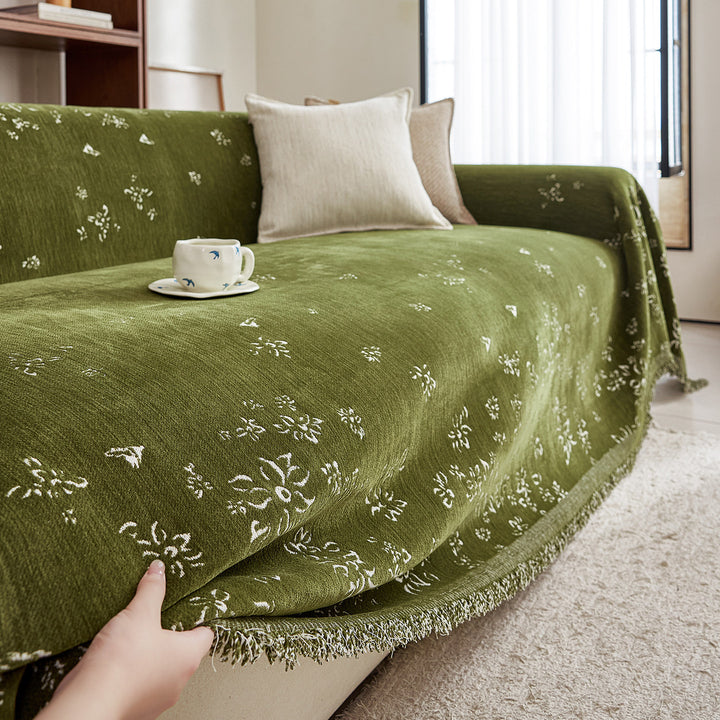 Textured Fringed Jacquard Sofa Throw Slipcover