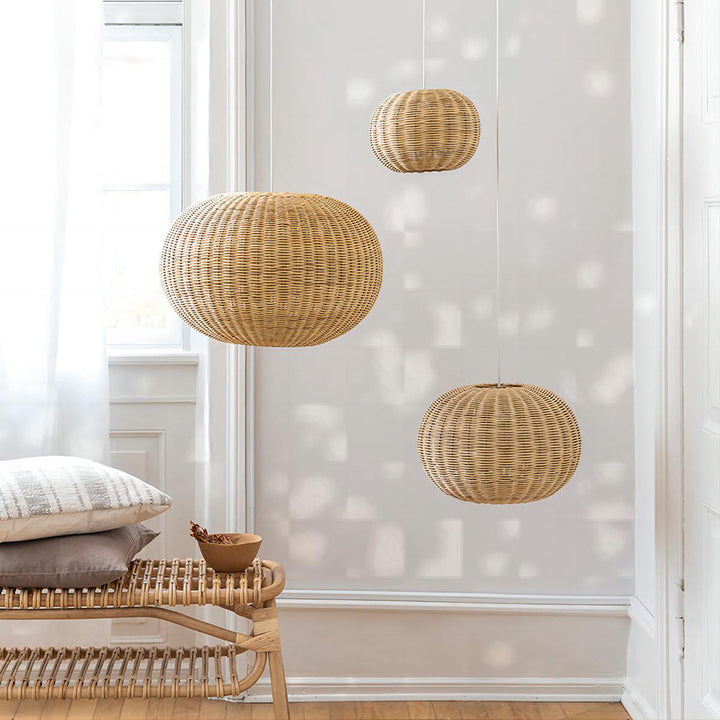 Stylish pendant lamp made from handwoven natural material Kalsten