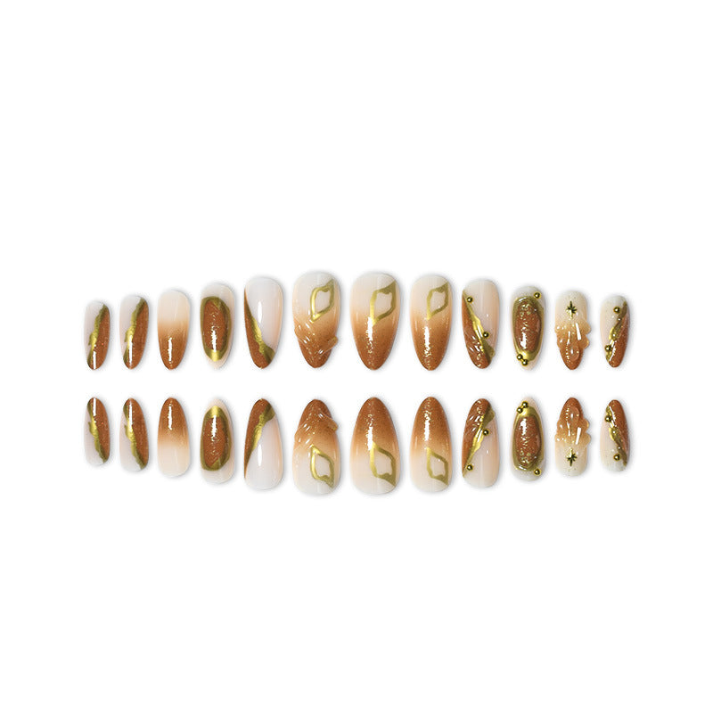 Luxurious Press-On Nail Set with Ornate Gold Detailing Kalsten