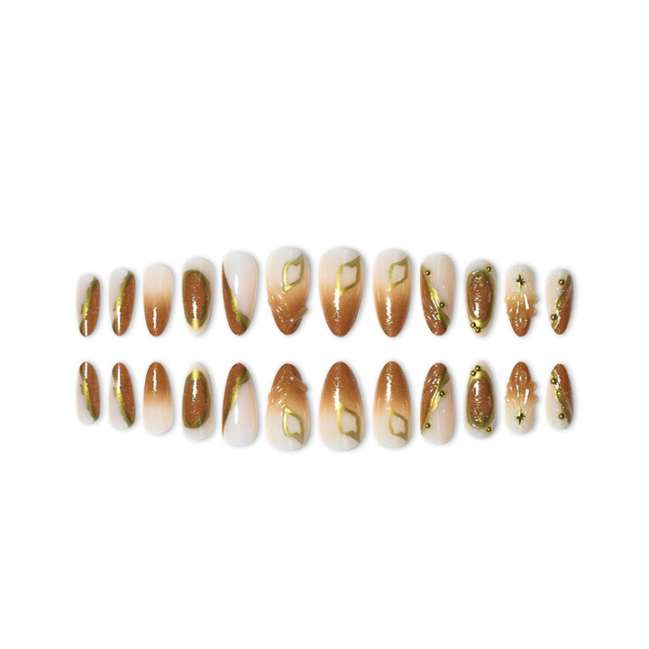 Luxurious Press-On Nail Set with Ornate Gold Detailing Kalsten