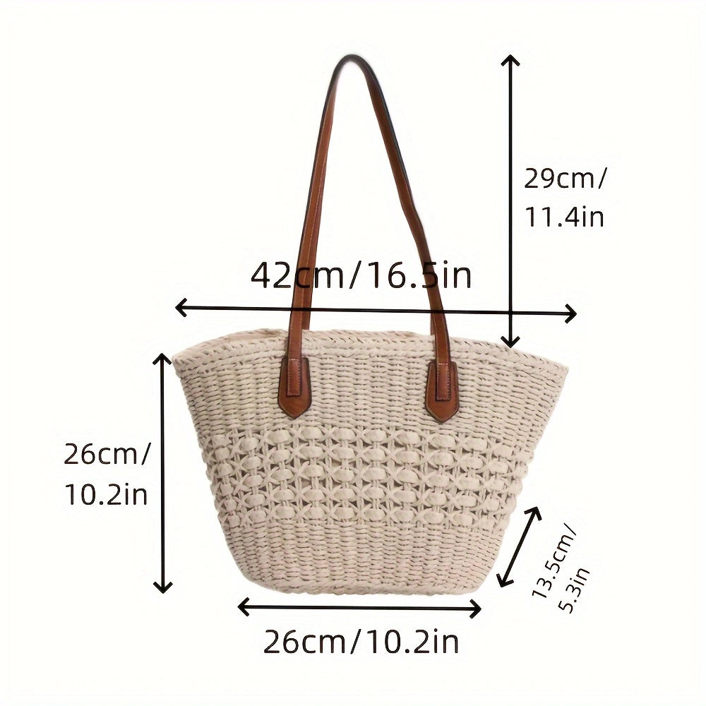 Handbag made of woven natural material with elegant leather handles Kalsten