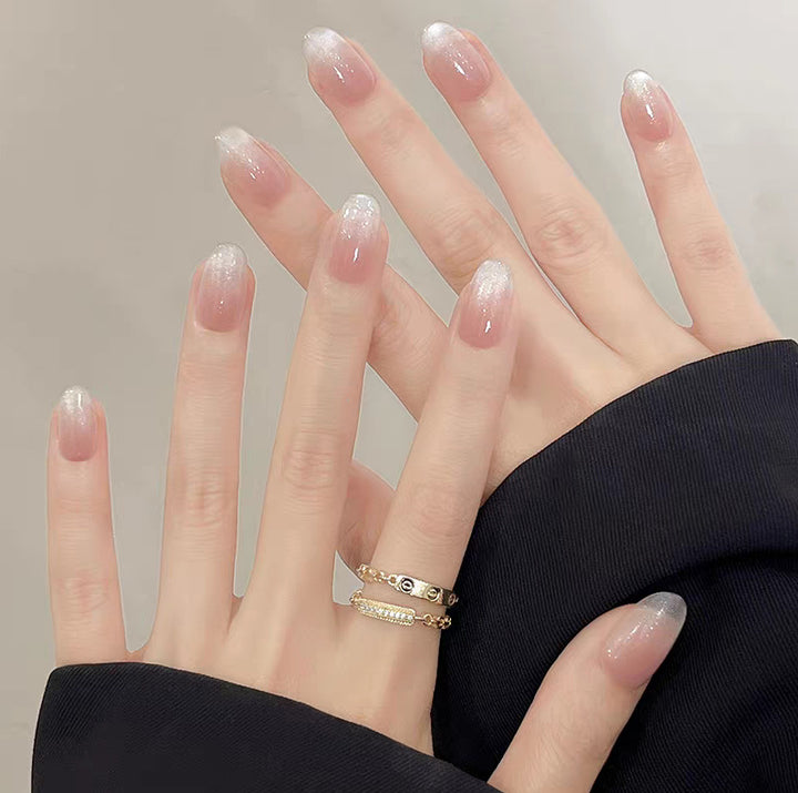 Artificial nails with elegant ombre effect and glitter accents Kalsten