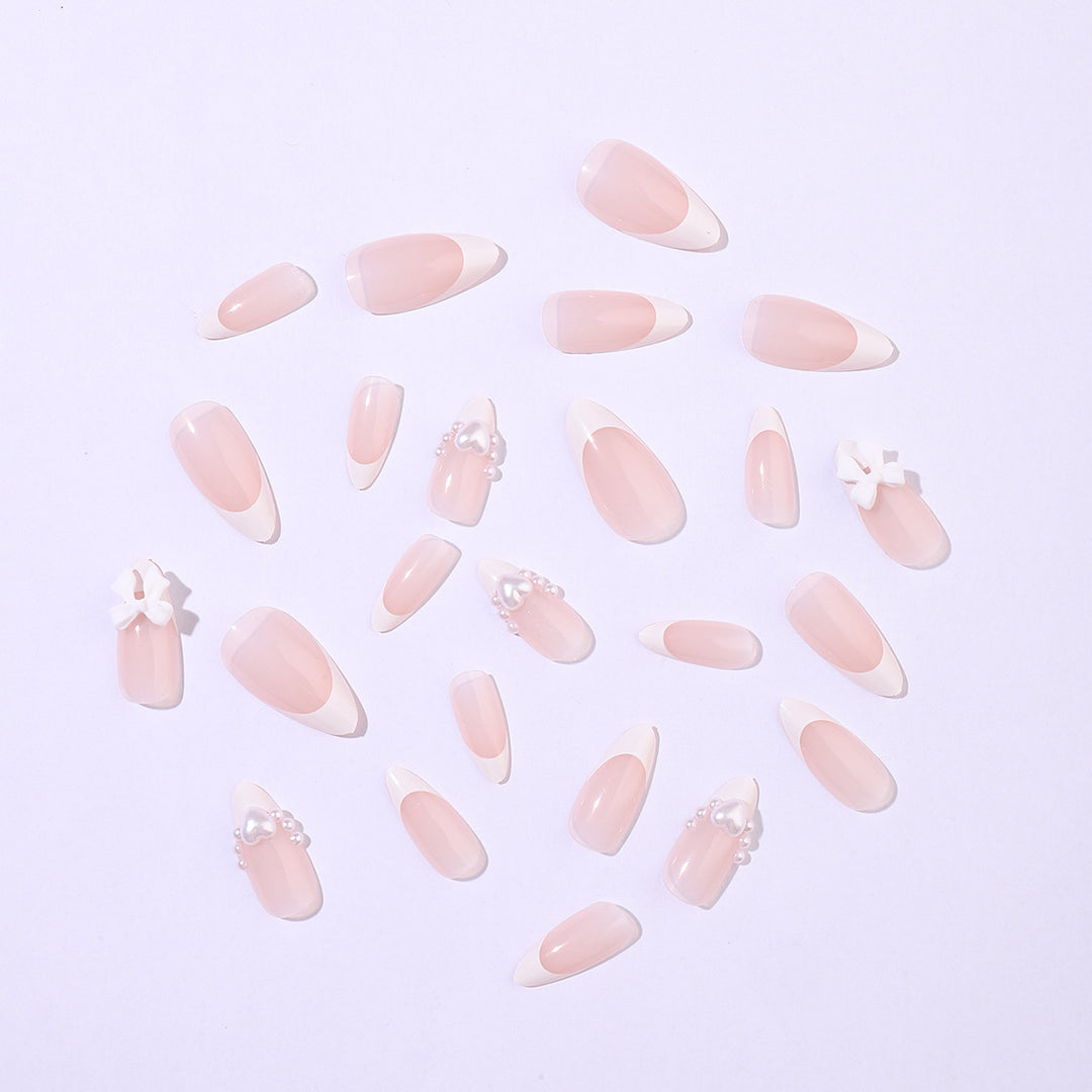 Artificial nail set with elegant pearl and bow decorations Kalsten
