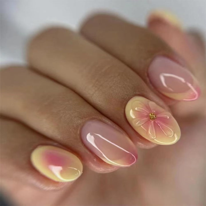 Artistic Almond-Shaped Press-On Nails with Floral Accents Kalsten