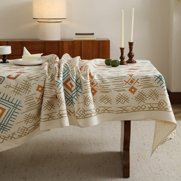 Rectangular tablecloth in Boho pattern with linen look Kalsten