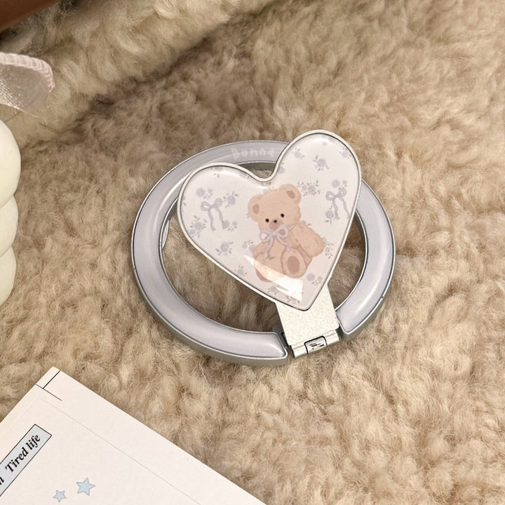 Hand mirror in heart-shaped design with cute bear motif Kalsten