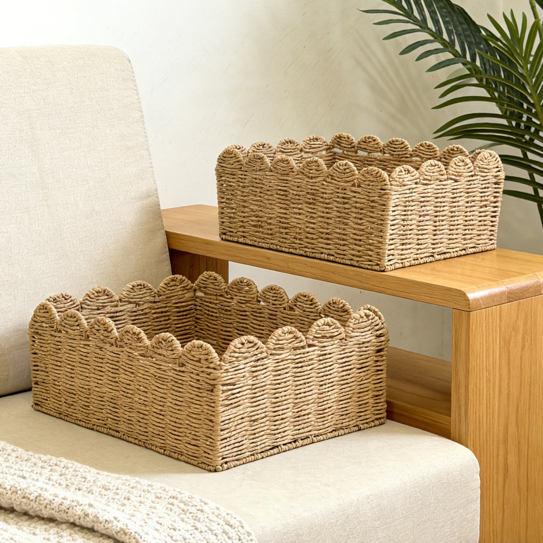 Handcrafted storage basket with playful wave edge Kalsten