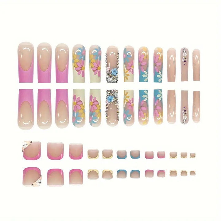 Vibrant Floral Press-On Nail Art Kalsten
