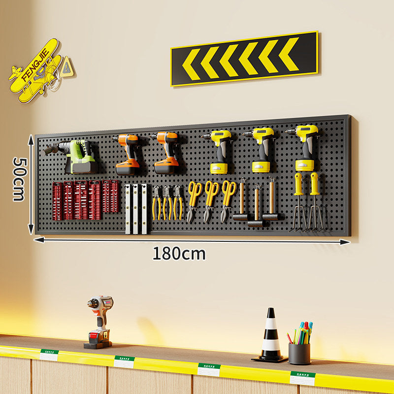 Wall-Mounted Perforated Metal Tool Pegboard Organizer with Magnetic Strip and Multi Hooks