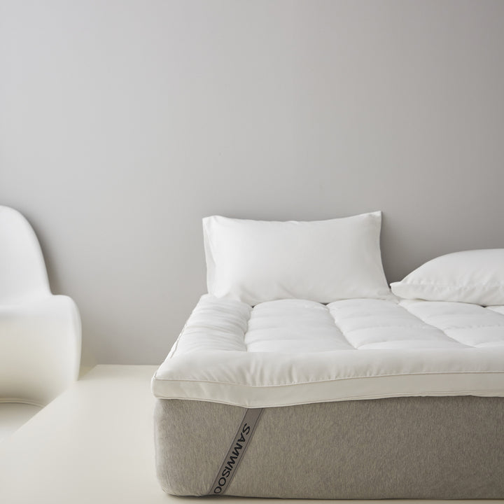 Extra soft quilted mattress topper with border piping and non-slip underside