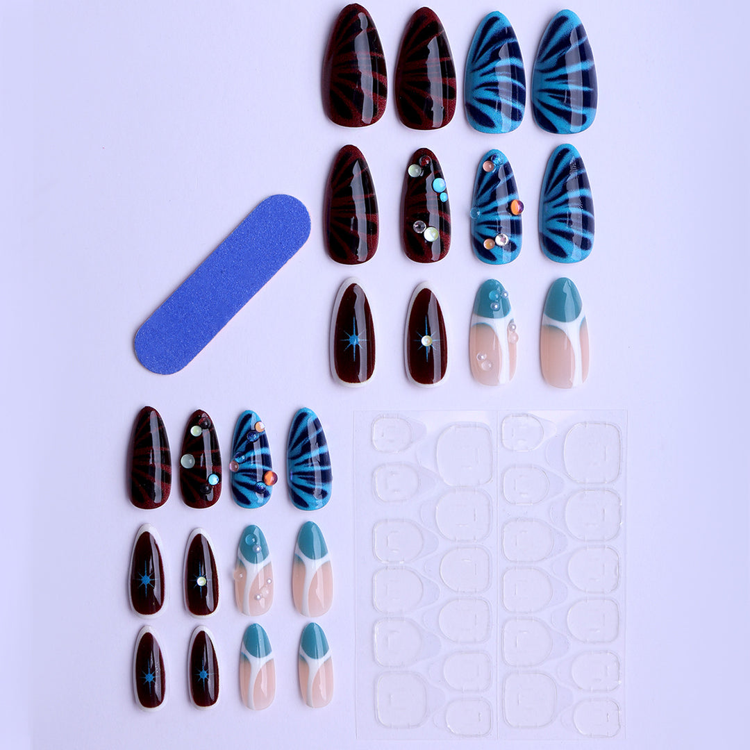 Artificial nails with elaborate 3D applications and colorful designs Kalsten