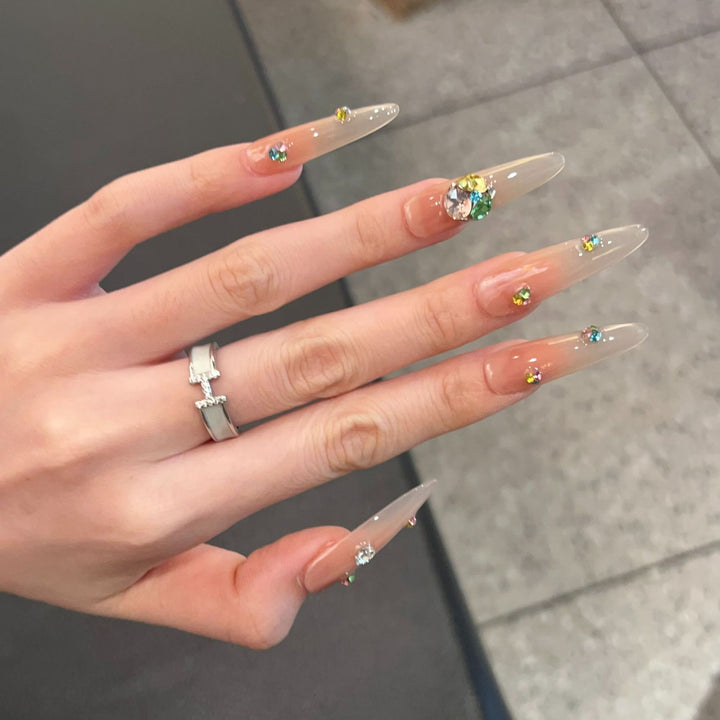 Glamorous Stiletto Press-On Nail Set with Colorful Gem Accents Kalsten