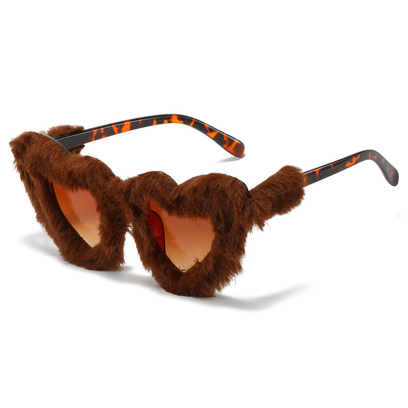 Heart-Shaped Faux Fur Frame Sunglasses Kalsten