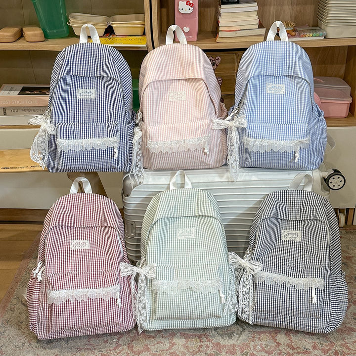 Charming Striped Lace-Trimmed Backpack Kalsten