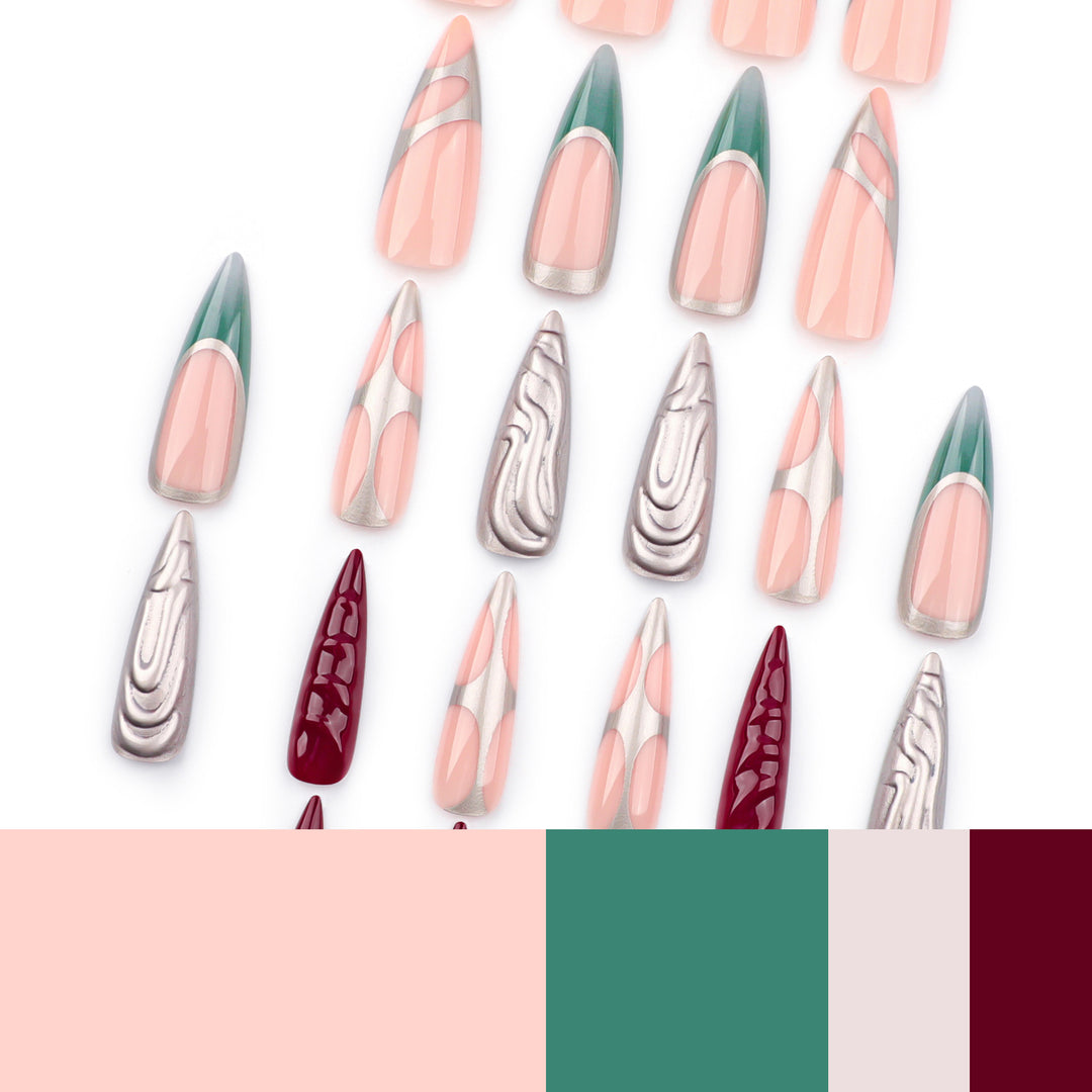 Artistic Stiletto Nails with Glitter and Metallic Effects Kalsten