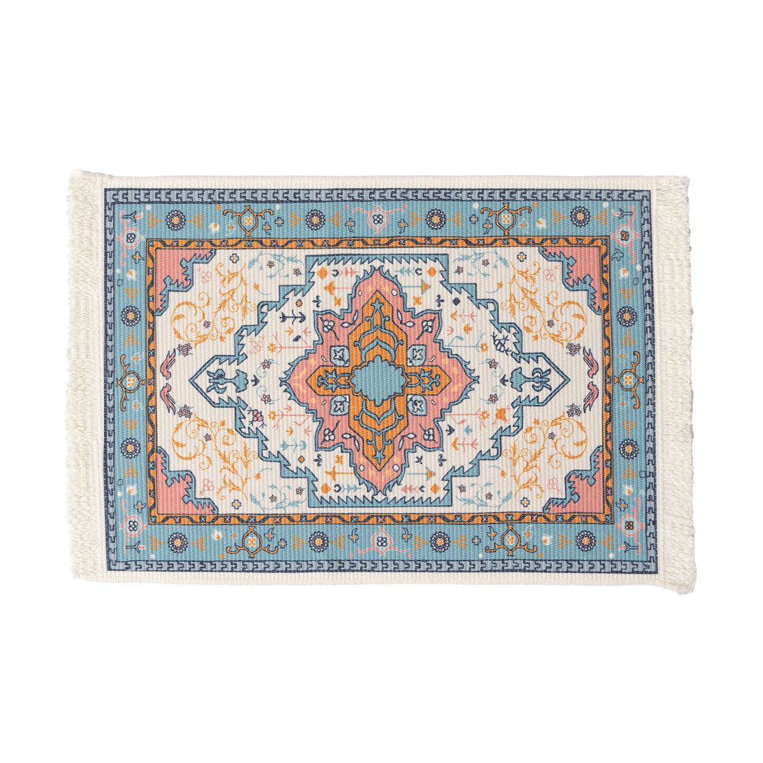 Rectangular short-pile rug in oriental medallion design with fringes Kalsten