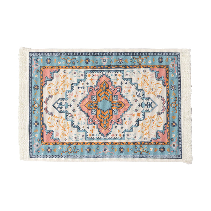 Rectangular short-pile rug in oriental medallion design with fringes Kalsten