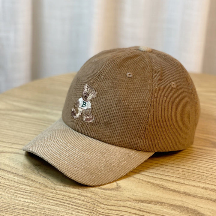Women's Corduroy Baseball Cap with Teddy Bear Embroidery Kalsten