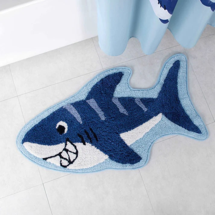 Shark-Shaped Plush Bath Mat