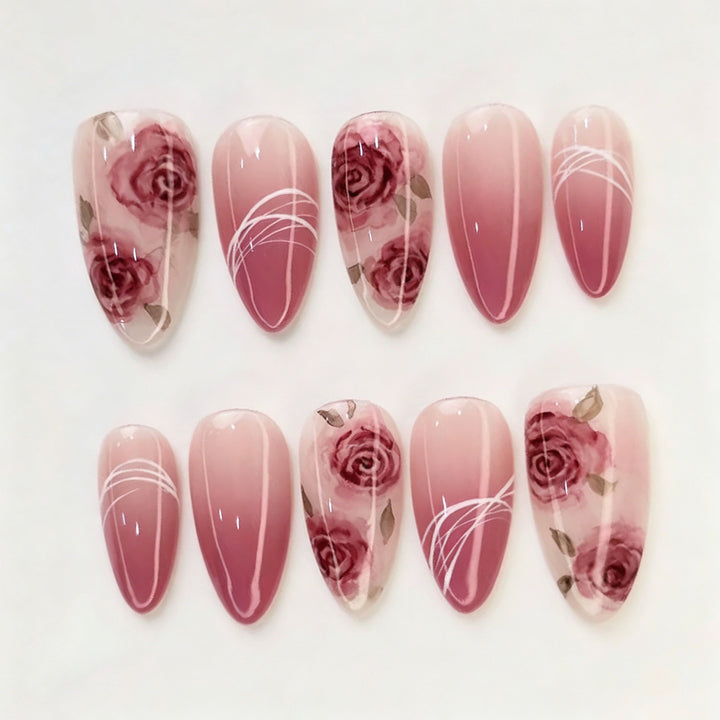 Elegant Rose Design Press-On Nail Set