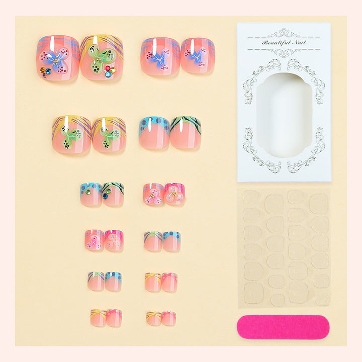 Decorative Press-On Nail Set with Elegant Butterfly Designs kalsten