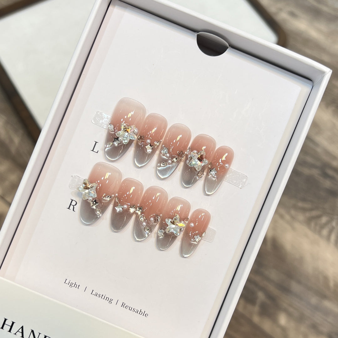 Elegant Press-On Almond Nails with Floral Accents Kalsten