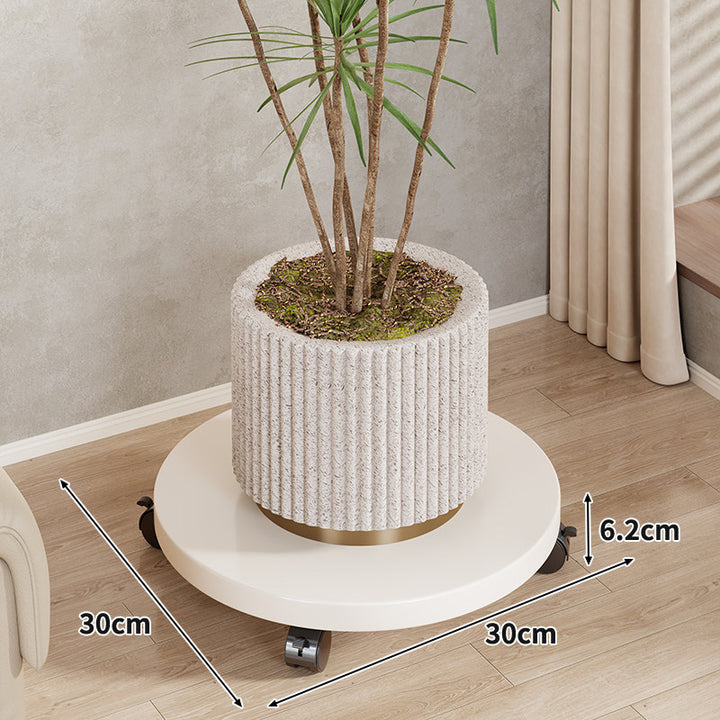 Round Wooden Rolling Plant Caddy
