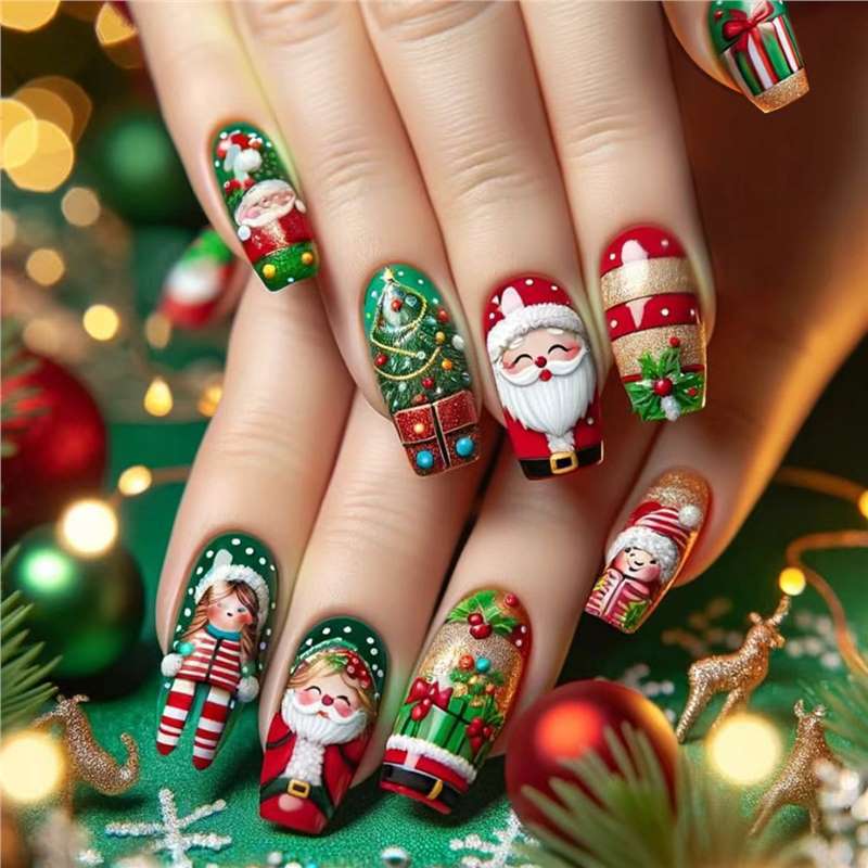 Festive Holiday-Themed Press-On Nail Art Set Kalsten