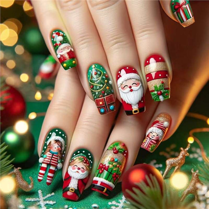 Festive Holiday-Themed Press-On Nail Art Set Kalsten