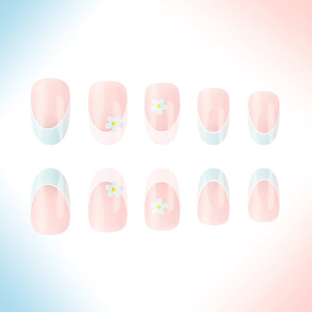 Elegant French Tip Press-On Nails with Floral Accents Kalsten