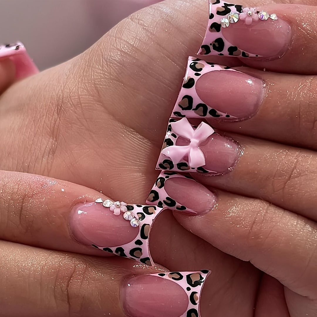 Glamorous Floral and Leopard Print Press-On Nail Art Kalsten