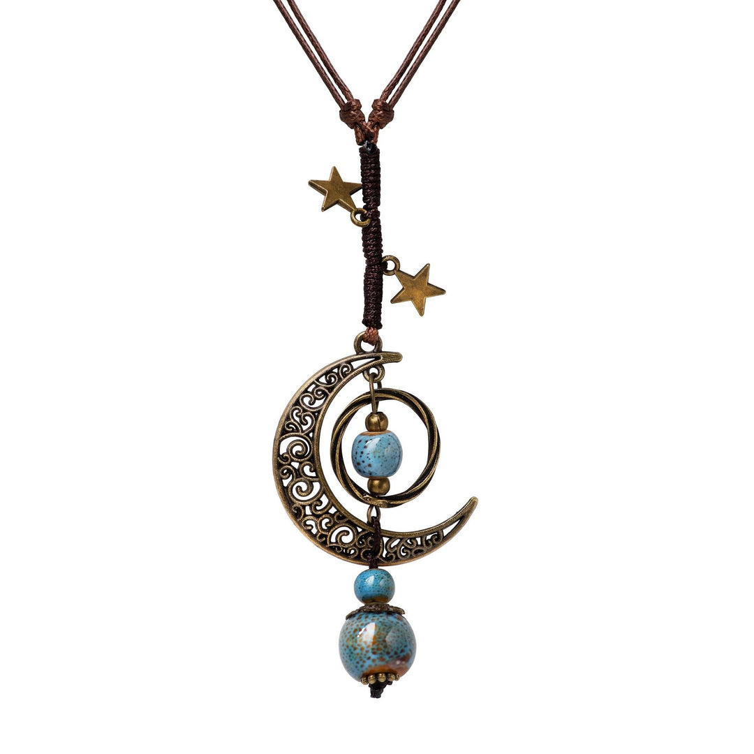 Bohemian Moon and Star Pendant Necklace Kalsten