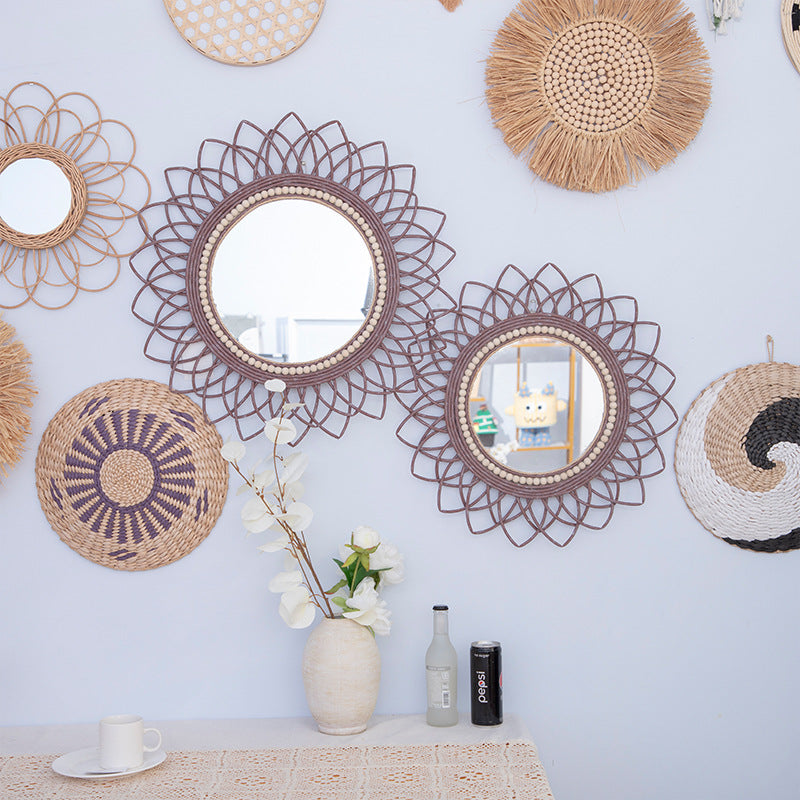 Decorative wall mirror with rattan frame Kalsten