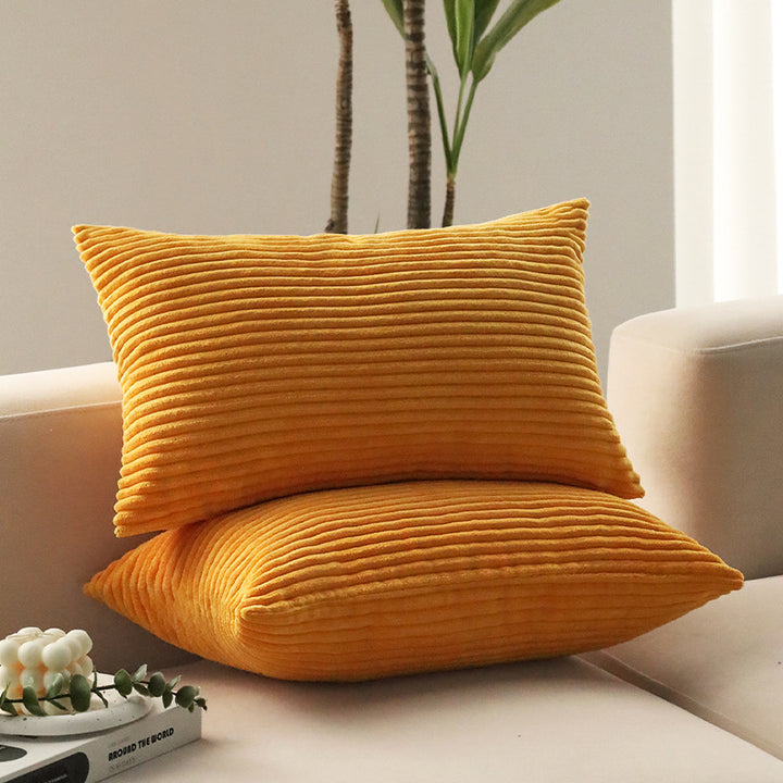 Square corduroy look decorative cushion cover with distinctive longitudinal ribbing, soft velvet finish and concealed zipper Kalsten