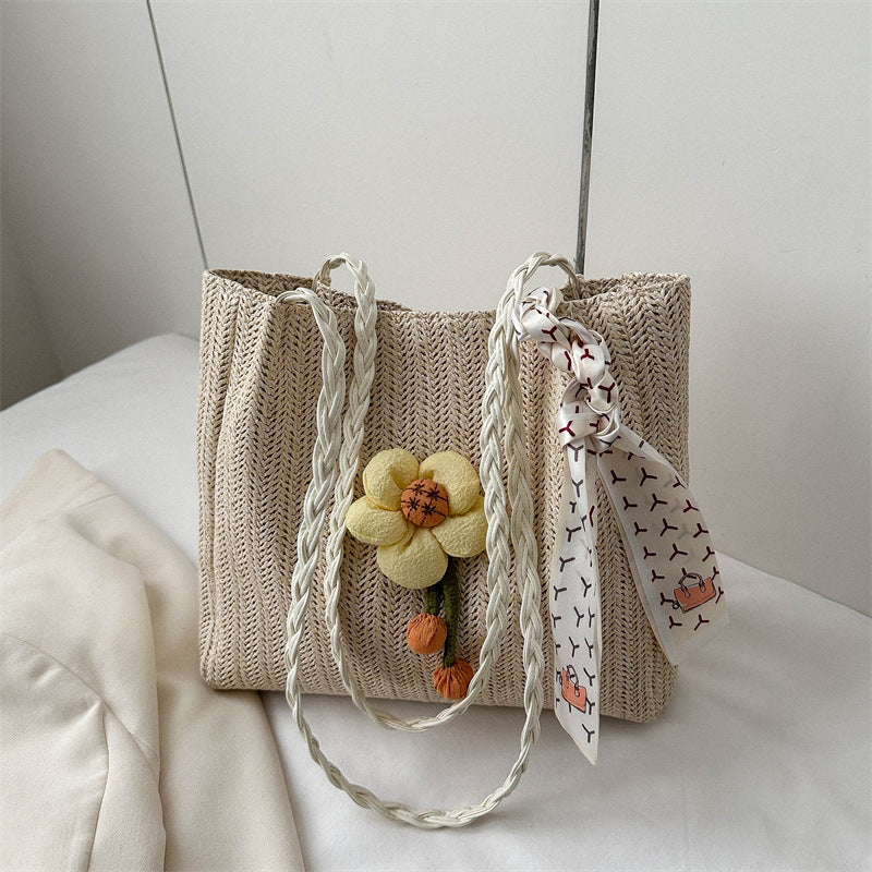 Floral Embellished Straw Tote Bag