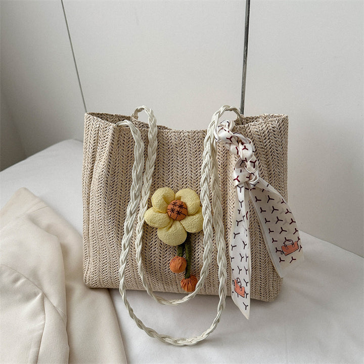 Floral Embellished Straw Tote Bag