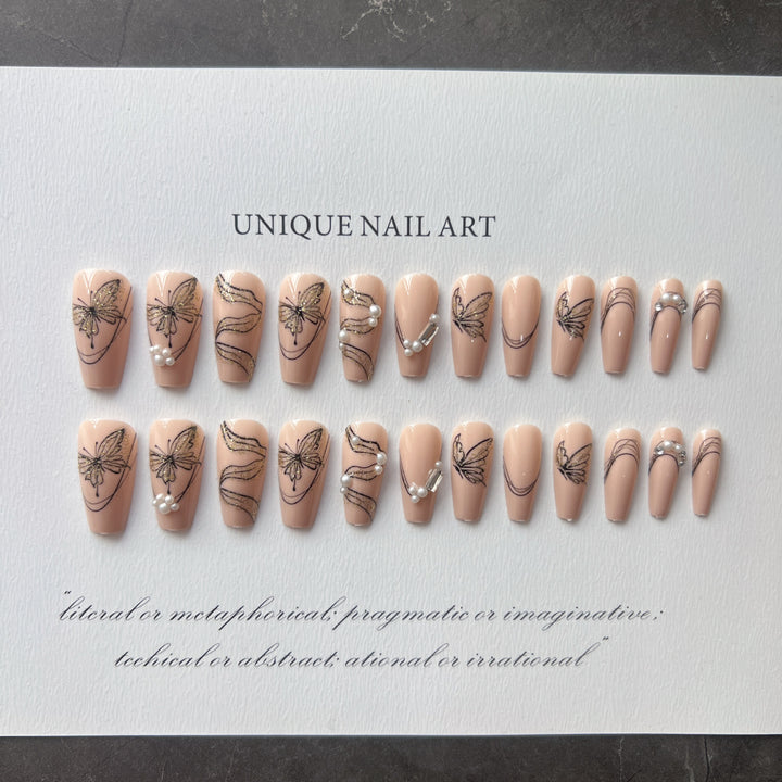 Artificial nails with filigree butterfly design Kalsten