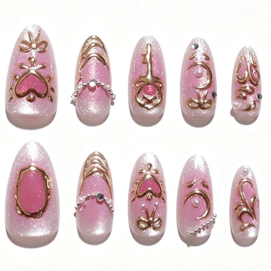 Decorative Press-On Nail Set with Floral Accents Kalsten