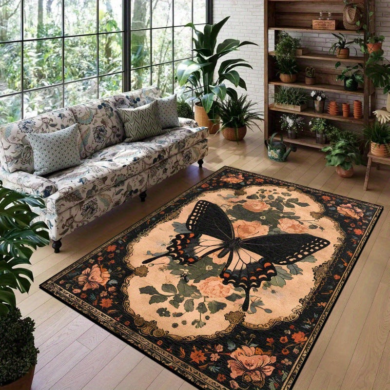Decorative Butterfly Print Area Rug
