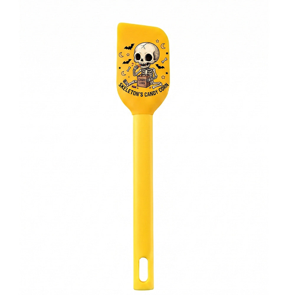 Silicone kitchen spatula with flexible scraper and child-friendly witch motif