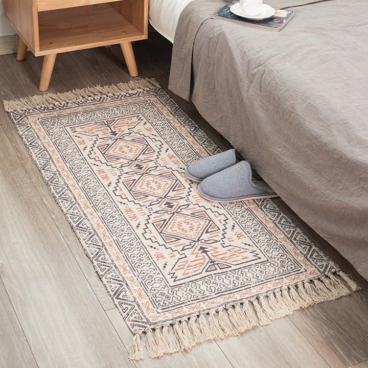 Flat-woven cotton runner in Kilim-Ethno design with fringes Kalsten
