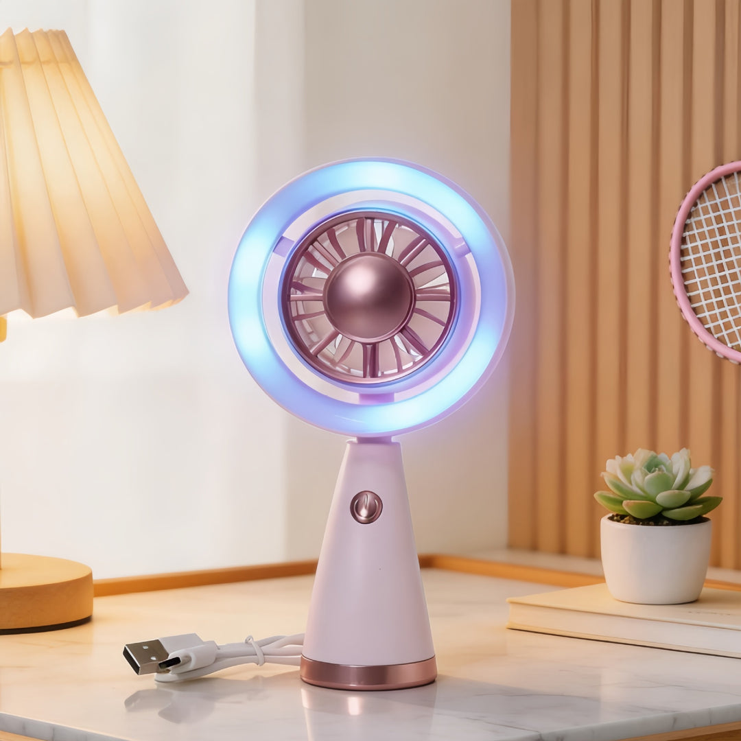 Women Portable RGB Hand Fan with USB Charging Function Kalsten