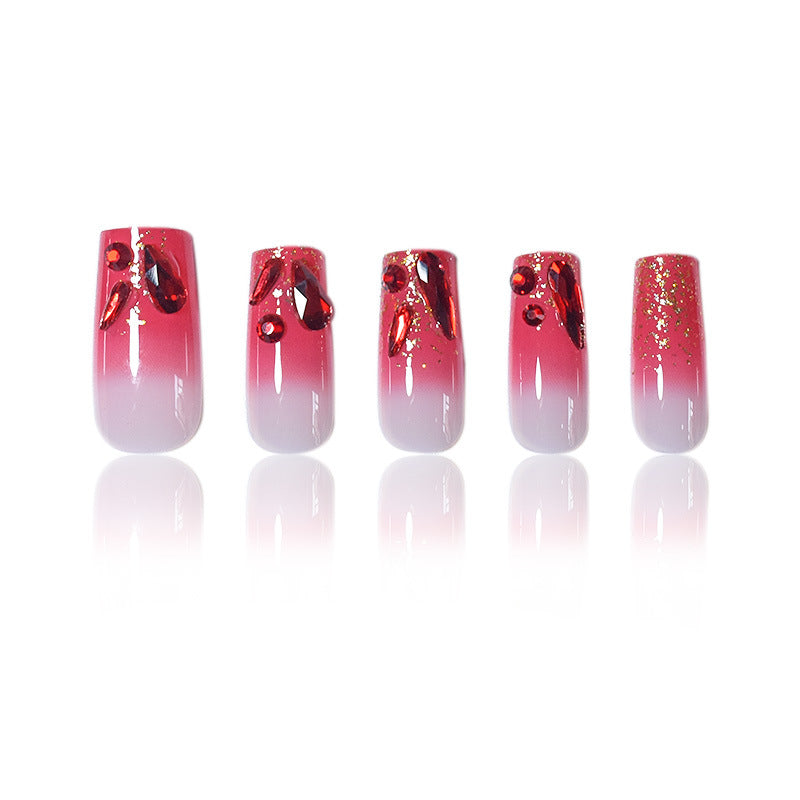 Decorative Acrylic Press-On Nail Set with Gemstone Accents Kalsten