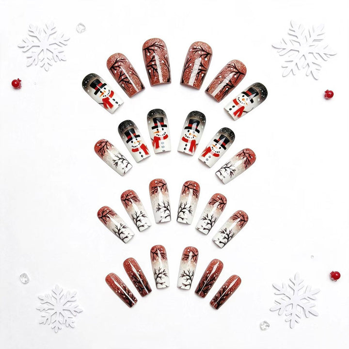 Artificial nails with elegant snowman and winter landscape design Kalsten