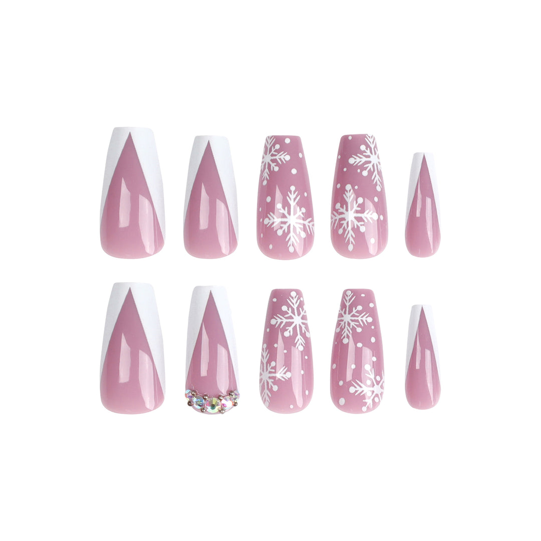 Artistic Nail Extensions with Snowflake Design and Glitter Accents Kalsten
