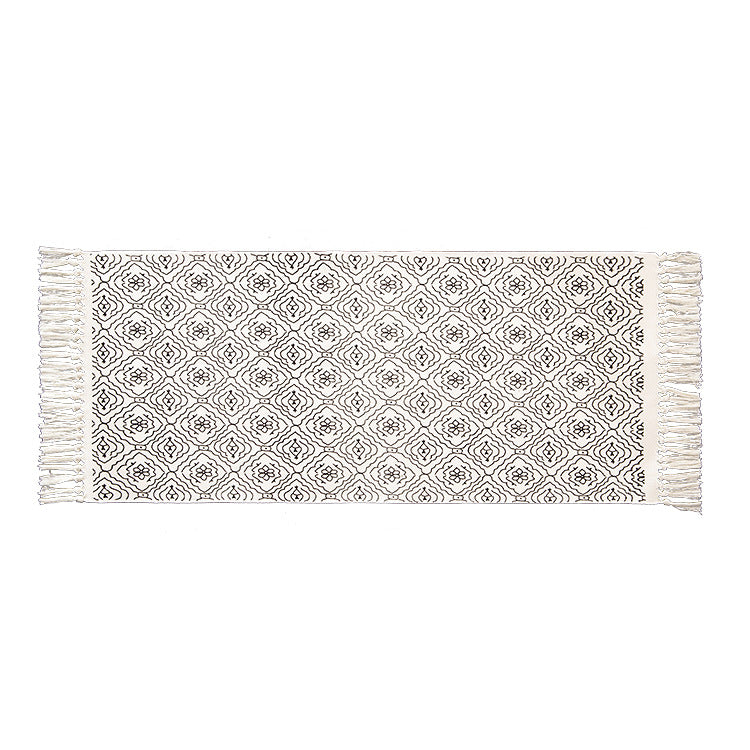 Woven cotton rug runner in Boho-Ethno pattern with fringes Kalsten